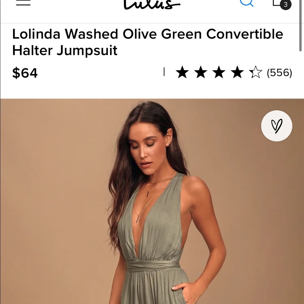 Lolinda Washed Olive Green Convertible Halter Jumpsuit